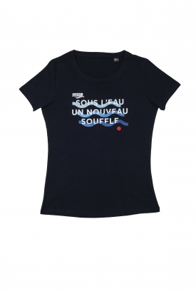 T-shirt éco-responsable femme - "Sous l'eau un nouveau souffle" - Bleu-marine